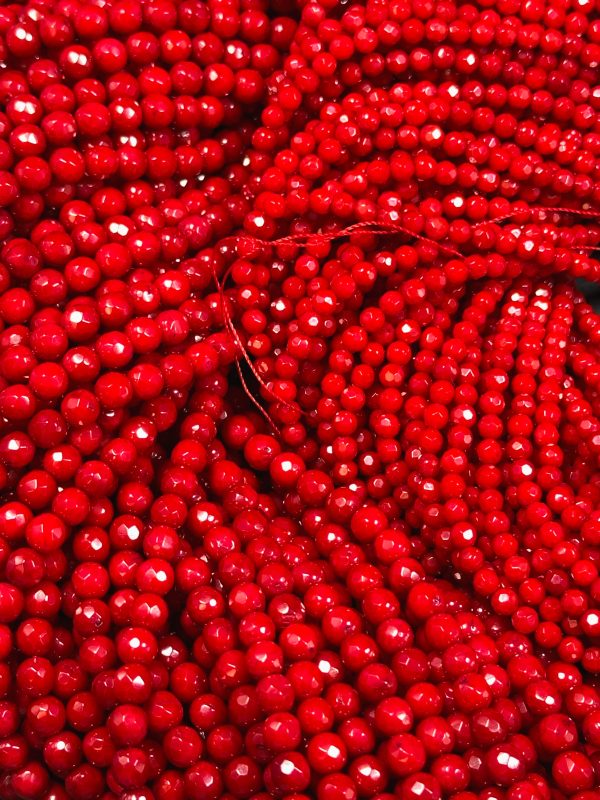 Natural Red Coral Gemstone Bead Faceted 3mm 5mm Round Beads, Beautiful Natural Red Color Bamboo Coral Gemstone Beads, Great Quality 15.5  Online Sale