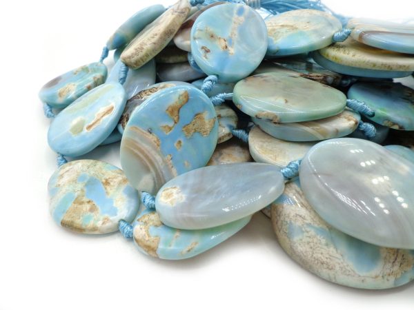 NATURAL Sky Blue Dragon Skin Agate Gemstone Beads 26x35mm Oval Shape, Beautiful Sky Blue Color Dragon Skin Agate Full Strand 15.5  Online