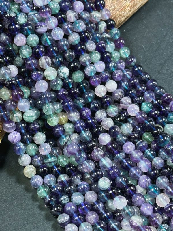 Natural Dark Fluorite Gemstone Bead 6mm 8mm 10mm Round Beads, Gorgeous Natural Multicolor Green Purple Blue Fluorite Beads Full Strand 15.5  For Cheap