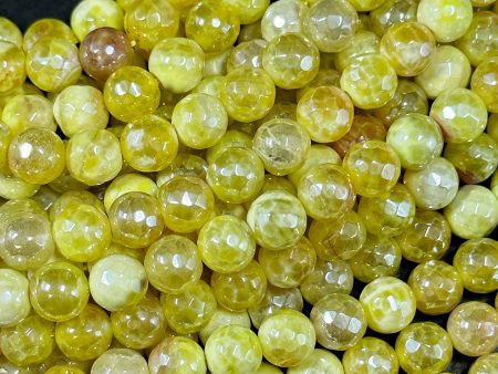 Beautiful Mystic Agate Gemstone Bead Faceted 6mm 8mm 10mm Round Bead, Beautiful Yellow Color Agate Gemstone Bead Full Strand 15.5  Sale