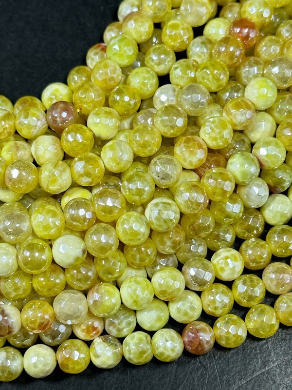 Beautiful Mystic Agate Gemstone Bead Faceted 6mm 8mm 10mm Round Bead, Beautiful Yellow Color Agate Gemstone Bead Full Strand 15.5  Sale