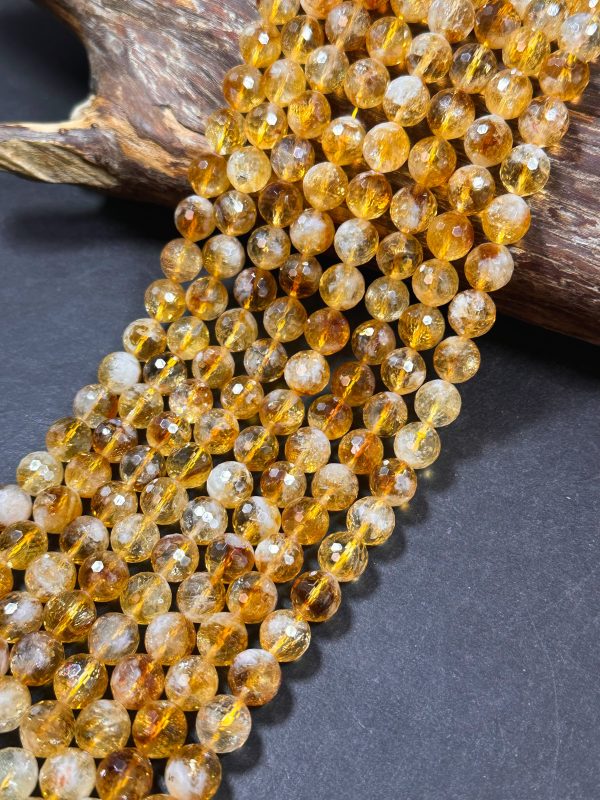 AAA Natural Citrine Gemstone Bead, Faceted 6mm 8mm 10mm Round Beads, Gorgeous Natural Golden Orange Yellow Citrine, Excellent Quality 15.5  Cheap