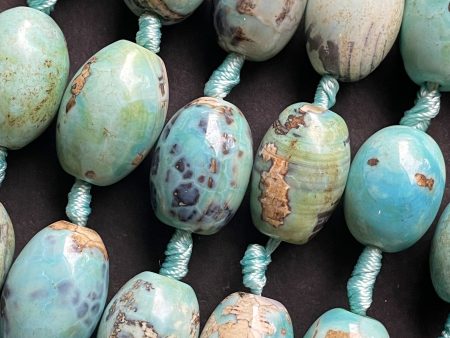 Beautiful Natural Dragon Skin Agate Gemstone Bead 15x24mm Barrel Shape, Gorgeous Blue Color with Brown Dots Gemstone Bead, Full Strand 15.5  For Sale