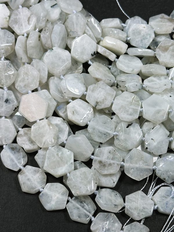 Natural White Moonstone Gemstone Bead 14mm Hexagon Shape Bead, Beautiful Natural White Blue Flash Moonstone Beads Great Quality 15.5  Strand Cheap