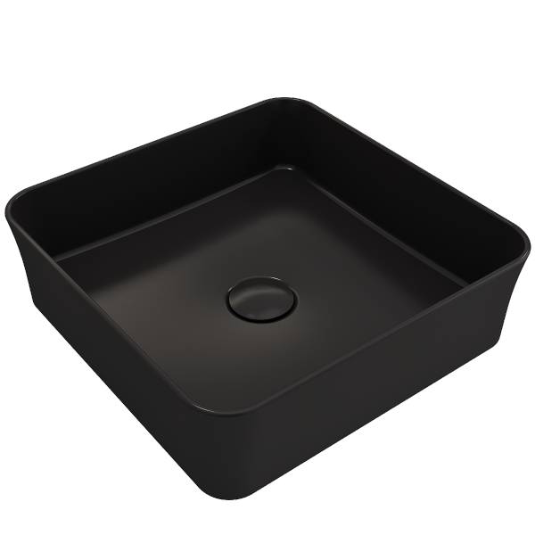 BOCCHI Sottile 15  Matte Black Square Vessel Fireclay Bathroom Sink with Drain Cover For Sale