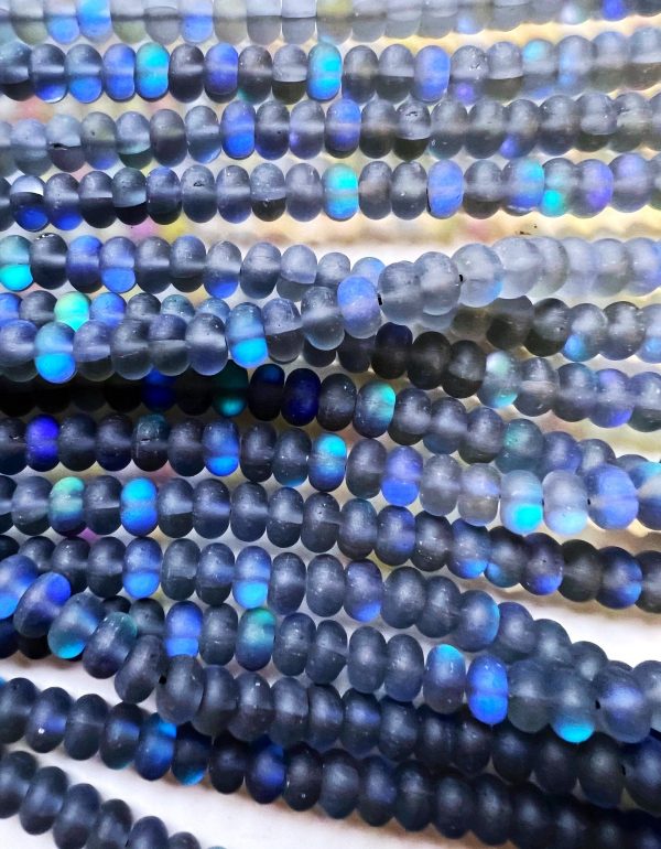 Mermaid Beads, 5x8mm Matte Black Synthetic Glass Moonstone Beads, Rondelle Shape, Full strand 15  High Quality!!! Online Sale