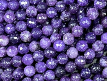 NATURAL Lepidolite Gemstone Bead Faceted 6mm 8mm 10mm Round Bead, Beautiful Deep Dark Purple Color Lepidolite Gemstone Beads Full Strand 15.5  Hot on Sale