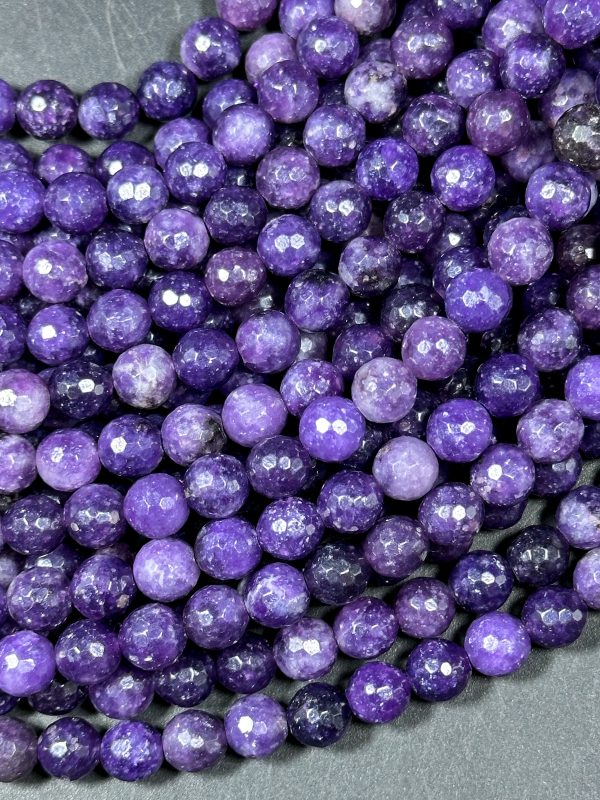 NATURAL Lepidolite Gemstone Bead Faceted 6mm 8mm 10mm Round Bead, Beautiful Deep Dark Purple Color Lepidolite Gemstone Beads Full Strand 15.5  Hot on Sale