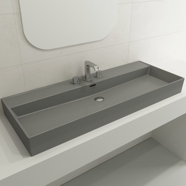 BOCCHI Milano 47  Matte Gray 3-Hole Wall-Mounted Bathroom Sink Fireclay with Overflow on Sale