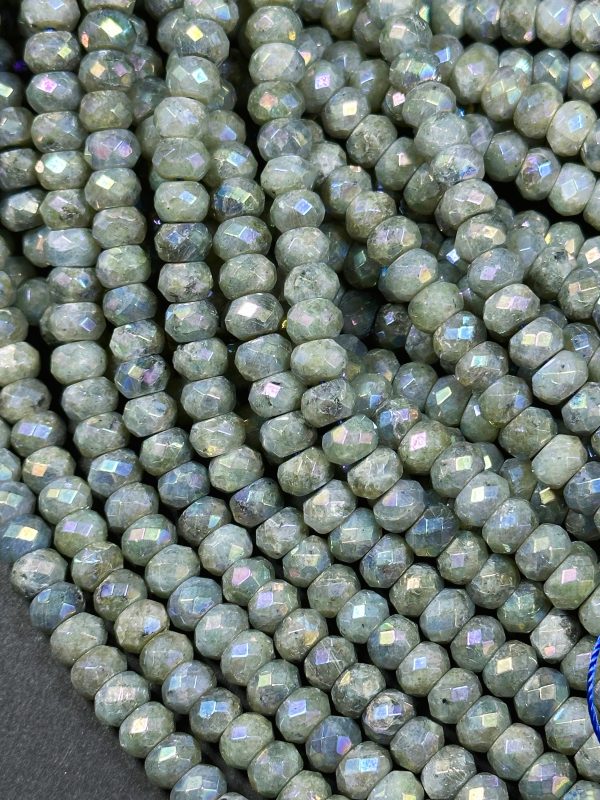 Mystic Natural Labradorite Gemstone Bead Faceted 8x5mm Rondelle Shape, Gorgeous Natural Gray Rainbow Blue Flash Labradorite Full Strand 15.5 Hot on Sale