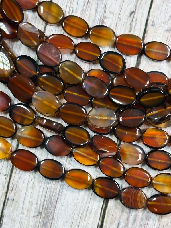 Natural Orange Agate Gemstone Bead 14x10mm Oval Shape, Beautiful Dark Orange Black Color Smooth Agate Gemstone Beads Full Strand 15.5  Online now