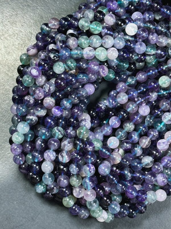 Natural Dark Fluorite Gemstone Bead 6mm 8mm 10mm Round Beads, Gorgeous Natural Multicolor Green Purple Blue Fluorite Beads Full Strand 15.5  For Cheap