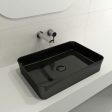 BOCCHI Sottile 21  Black Rectangle Fireclay Vessel Bathroom Sink with Drain Cover For Discount