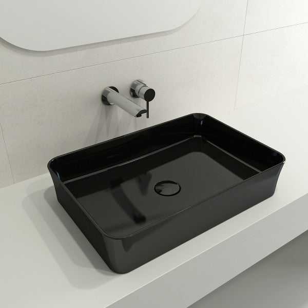 BOCCHI Sottile 21  Black Rectangle Fireclay Vessel Bathroom Sink with Drain Cover For Discount