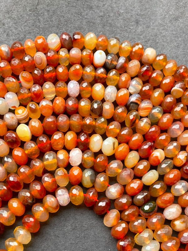 AAA Natural Red Botswana Gemstone Bead Faceted 9x6mm Rondelle Shape, Beautiful Red Orange Color Botswana Gemstone Bead 15.5  For Sale