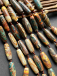 Beautiful Natural Tibetan Gemstone Bead 14x40mm Barrel Shape, Gorgeous Multicolor Brown Blue Colors Tibetan Gemstone Bead Full Strand 15.5  Online Sale