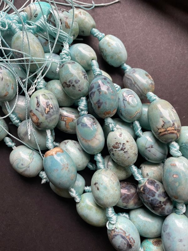 Beautiful Natural Dragon Skin Agate Gemstone Bead 15x24mm Barrel Shape, Gorgeous Blue Color with Brown Dots Gemstone Bead, Full Strand 15.5  For Sale