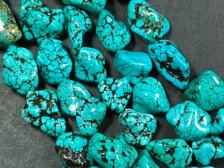 Natural 16-24mm Nugget Blue Chinese Turquoise Gemstone Beads - Freeform Nugget - Beautiful Blue Turquoise Gemstone Bead - Full Strand 15.5” For Cheap