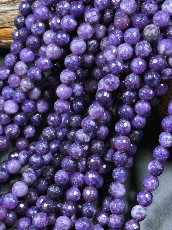 NATURAL Lepidolite Gemstone Bead Faceted 6mm 8mm 10mm Round Bead, Beautiful Deep Dark Purple Color Lepidolite Gemstone Beads Full Strand 15.5  Hot on Sale