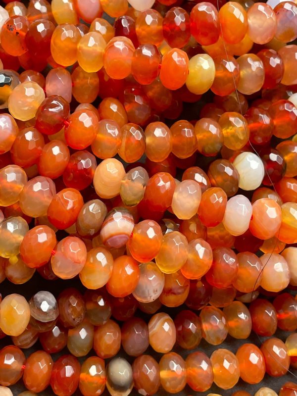 AAA Natural Red Botswana Gemstone Bead Faceted 9x6mm Rondelle Shape, Beautiful Red Orange Color Botswana Gemstone Bead 15.5  For Sale