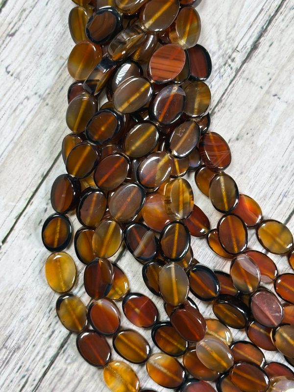 Natural Orange Agate Gemstone Bead 14x10mm Oval Shape, Beautiful Dark Orange Black Color Smooth Agate Gemstone Beads Full Strand 15.5  Online now