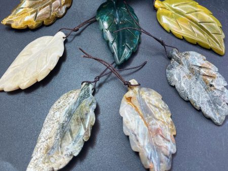 Hand Carved Natural Ocean Jasper Gemstone Pendant, Hand Carved Leaf Shape Pendant Discount