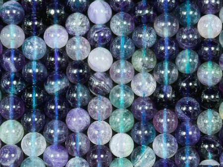 Natural Dark Fluorite Gemstone Bead 6mm 8mm 10mm Round Beads, Gorgeous Natural Multicolor Green Purple Blue Fluorite Beads Full Strand 15.5  For Cheap