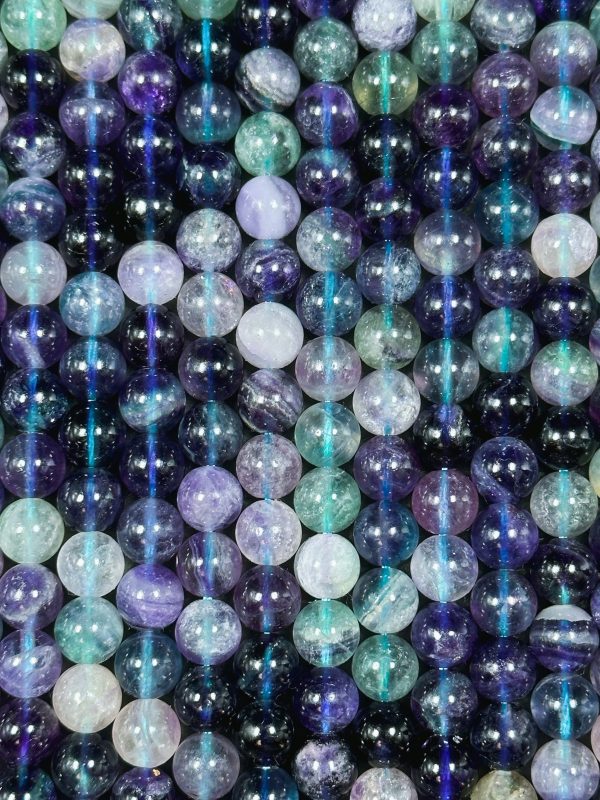 Natural Dark Fluorite Gemstone Bead 6mm 8mm 10mm Round Beads, Gorgeous Natural Multicolor Green Purple Blue Fluorite Beads Full Strand 15.5  For Cheap