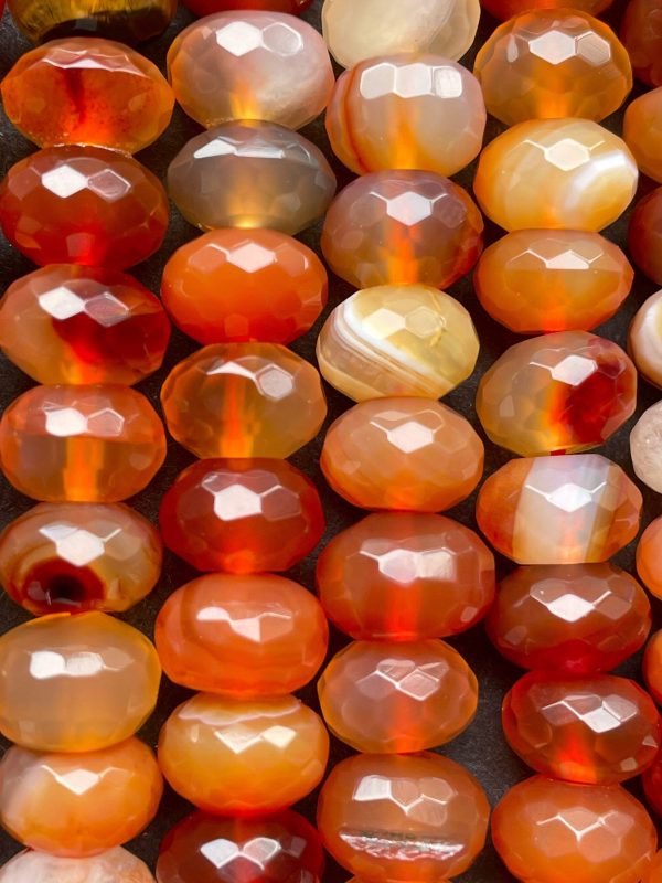 AAA Natural Red Botswana Gemstone Bead Faceted 9x6mm Rondelle Shape, Beautiful Red Orange Color Botswana Gemstone Bead 15.5  For Sale