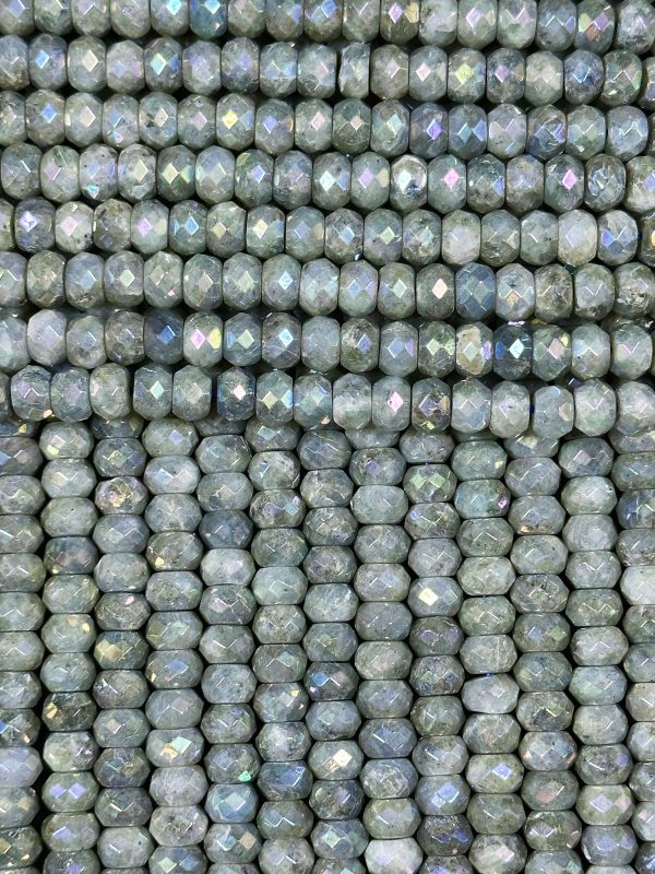 Mystic Natural Labradorite Gemstone Bead Faceted 8x5mm Rondelle Shape, Gorgeous Natural Gray Rainbow Blue Flash Labradorite Full Strand 15.5 Hot on Sale