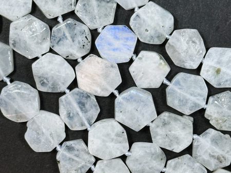 Natural White Moonstone Gemstone Bead 14mm Hexagon Shape Bead, Beautiful Natural White Blue Flash Moonstone Beads Great Quality 15.5  Strand Cheap