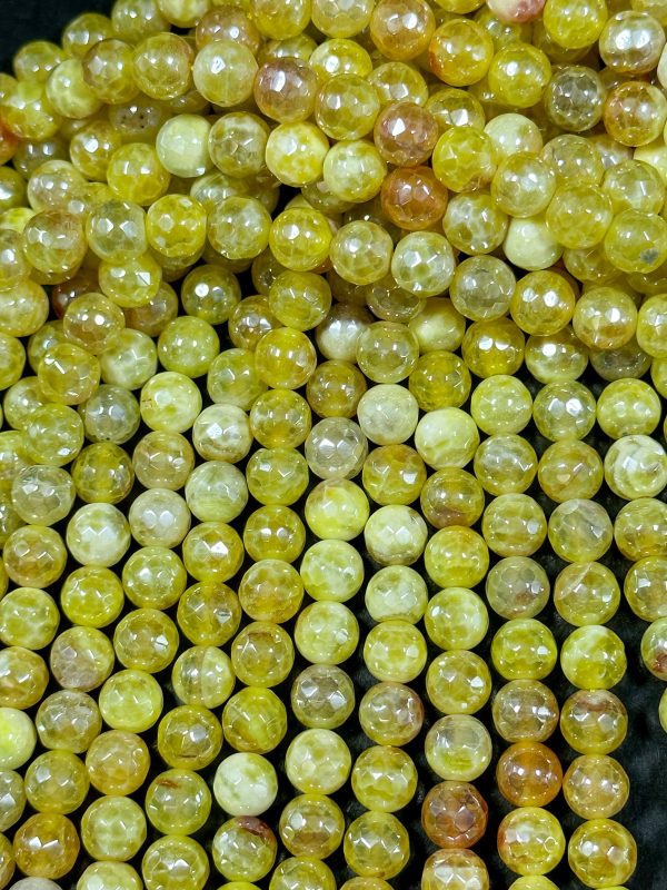 Beautiful Mystic Agate Gemstone Bead Faceted 6mm 8mm 10mm Round Bead, Beautiful Yellow Color Agate Gemstone Bead Full Strand 15.5  Sale