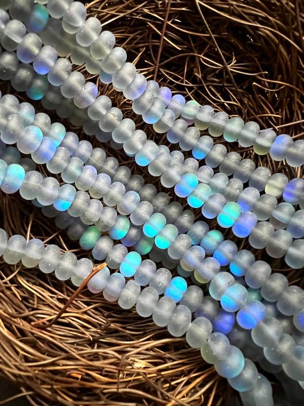 Mermaid Beads, 5x8mm Matte Black Synthetic Glass Moonstone Beads, Rondelle Shape, Full strand 15  High Quality!!! Online Sale