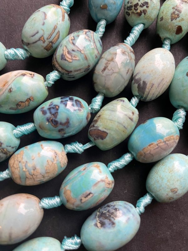 Beautiful Natural Dragon Skin Agate Gemstone Bead 15x24mm Barrel Shape, Gorgeous Blue Color with Brown Dots Gemstone Bead, Full Strand 15.5  For Sale