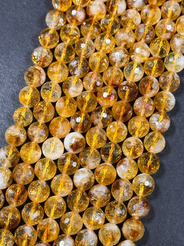 AAA Natural Citrine Gemstone Bead, Faceted 6mm 8mm 10mm Round Beads, Gorgeous Natural Golden Orange Yellow Citrine, Excellent Quality 15.5  Cheap