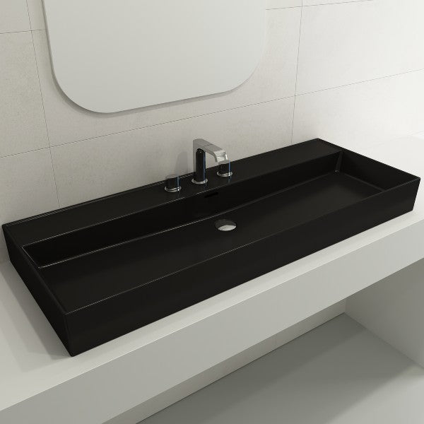 BOCCHI Milano 47  Matte Black 3-Hole Wall-Mounted Bathroom Sink Fireclay with Overflow Cheap