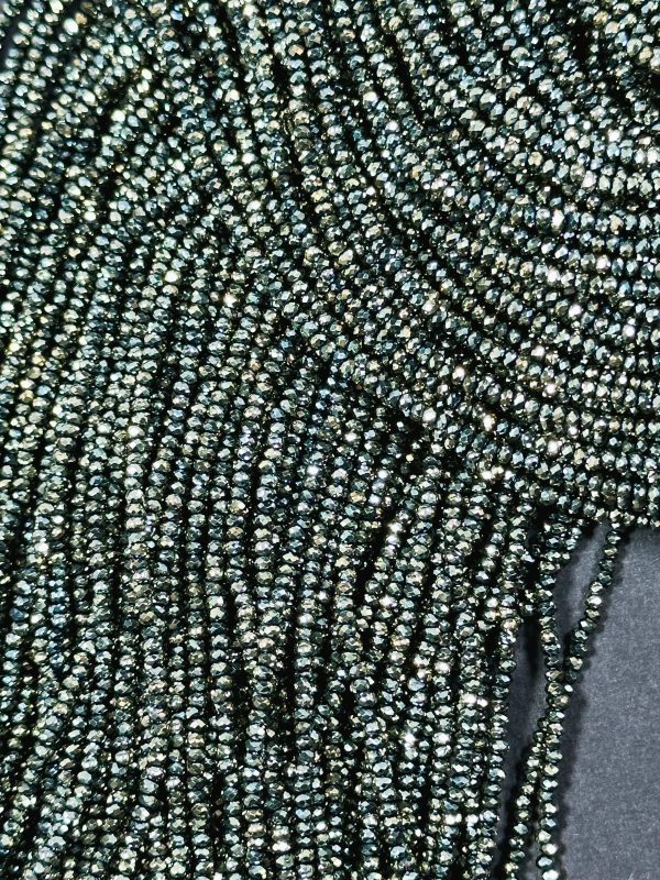 Beautiful Chinese Crystal Glass Beads, Faceted 2mm Rondelle Shape Beads, Gorgeous Iridescent Metallic Silver Color Crystal Glass Beads 15.5  For Cheap