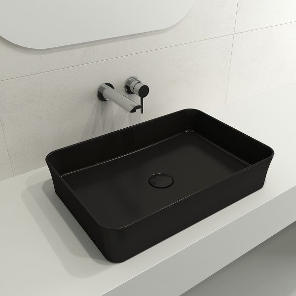 BOCCHI Sottile 21  Matte Black Rectangle Fireclay Vessel Bathroom Sink with Drain Cover For Cheap