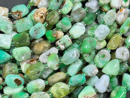 Natural Chrysoprase Gemstone Freeform Pebble Nugget Beads, Beautiful Natural Green Brown Color Great Quality Chrysoprase Full Strand 15.5  Cheap