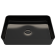 BOCCHI Sottile 21  Black Rectangle Fireclay Vessel Bathroom Sink with Drain Cover For Discount