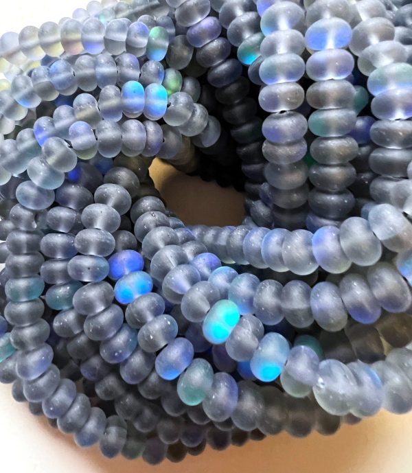 Mermaid Beads, 5x8mm Matte Black Synthetic Glass Moonstone Beads, Rondelle Shape, Full strand 15  High Quality!!! Online Sale