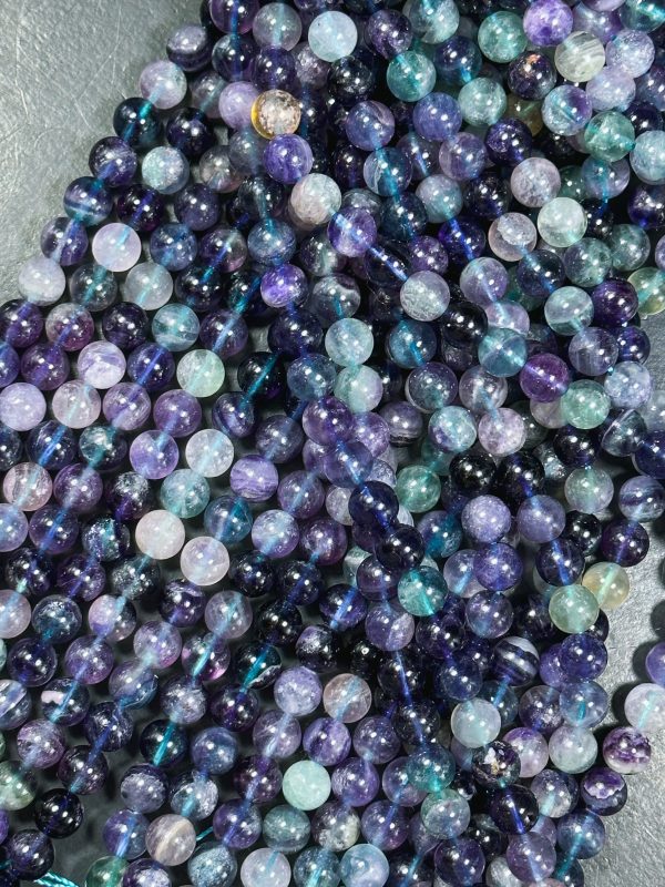 Natural Dark Fluorite Gemstone Bead 6mm 8mm 10mm Round Beads, Gorgeous Natural Multicolor Green Purple Blue Fluorite Beads Full Strand 15.5  For Cheap