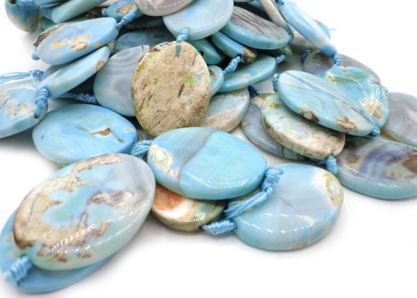 NATURAL Sky Blue Dragon Skin Agate Gemstone Beads 26x35mm Oval Shape, Beautiful Sky Blue Color Dragon Skin Agate Full Strand 15.5  Online