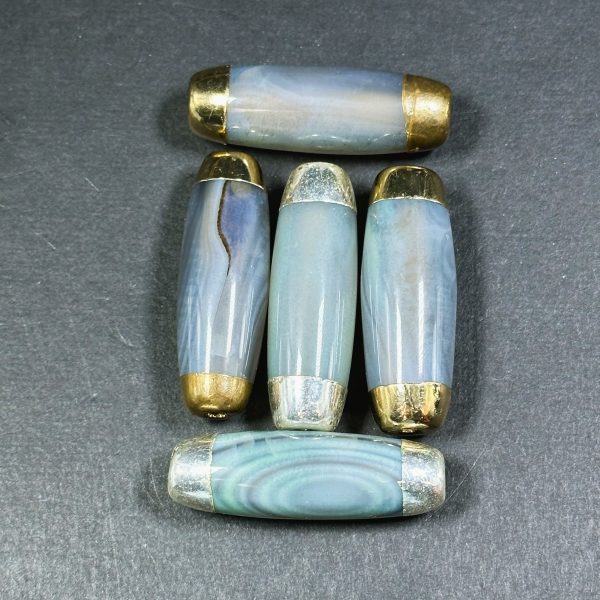 Natural Dragon Skin Agate Gemstone 40x14mm Barrel Shape Bead, Gorgeous Clear Green-Blue Color Stone Beads, Filled Edges, Loose Focal Beads Online Hot Sale