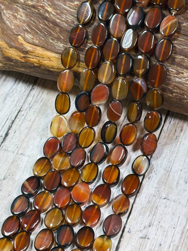 Natural Orange Agate Gemstone Bead 14x10mm Oval Shape, Beautiful Dark Orange Black Color Smooth Agate Gemstone Beads Full Strand 15.5  Online now