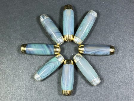 Natural Dragon Skin Agate Gemstone 40x14mm Barrel Shape Bead, Gorgeous Clear Green-Blue Color Stone Beads, Filled Edges, Loose Focal Beads Online Hot Sale