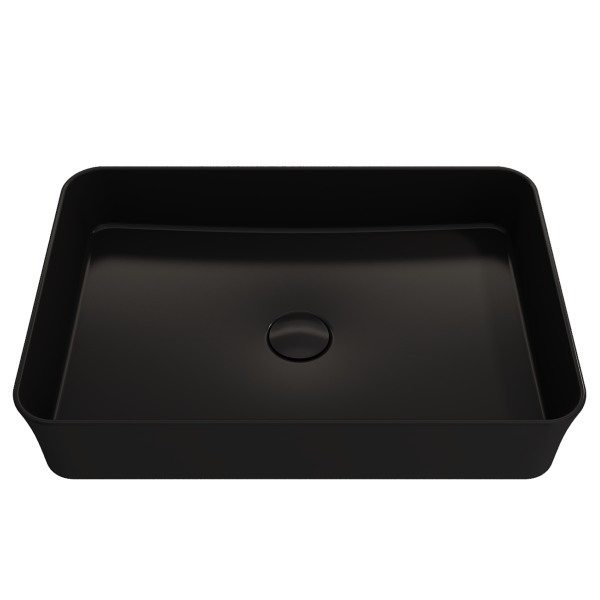 BOCCHI Sottile 21  Matte Black Rectangle Fireclay Vessel Bathroom Sink with Drain Cover For Cheap