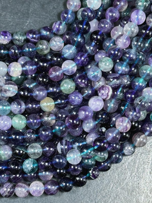 Natural Dark Fluorite Gemstone Bead 6mm 8mm 10mm Round Beads, Gorgeous Natural Multicolor Green Purple Blue Fluorite Beads Full Strand 15.5  For Cheap