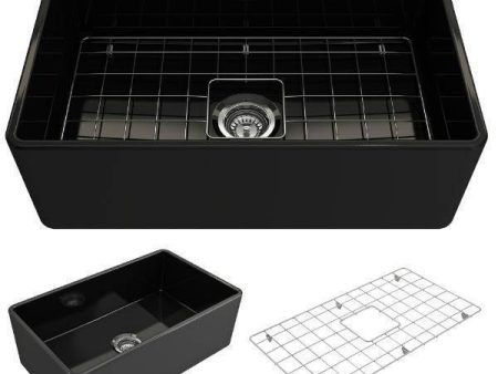 BOCCHI Classico 30  Black Fireclay Farmhouse Sink Single Bowl With Free Grid on Sale