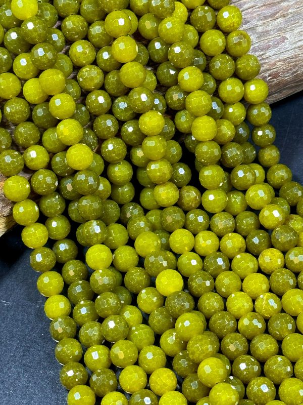 Natural Lemon Jade Gemstone Bead Faceted 6mm 8mm 10mm Round Bead, Gorgeous Dark Lemon Green Color Jade Gemstone Bead Online now